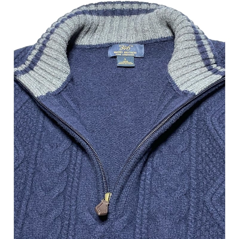 BROOKS BROTHERS 346 ハーフジップラムウールセーター ネイビー L