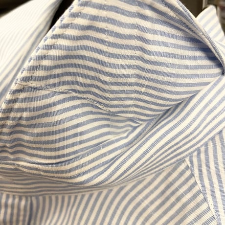 MADE IN JAPAN製 Maker's Shirt 鎌倉 半袖ストライプリネンコットンシャツ スカイブルー Sサイズ