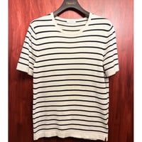 MADE IN ITALY製 Gran Sasso FRESH COTTON ボーダー柄 半袖ニットTシャツ アイボリー×ネイビー 46サイズ
