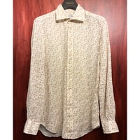 HAND MADE IN ITALY製 CAMICERIA VINCENZO DI RUGGIERO ハンドメイド 総柄 長袖リネンシャツ ホワイト 41-16サイズ