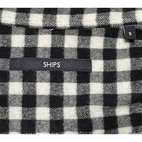 SHIPS 長袖ブロックチェック柄シャツ ブラック×ホワイト Sサイズ