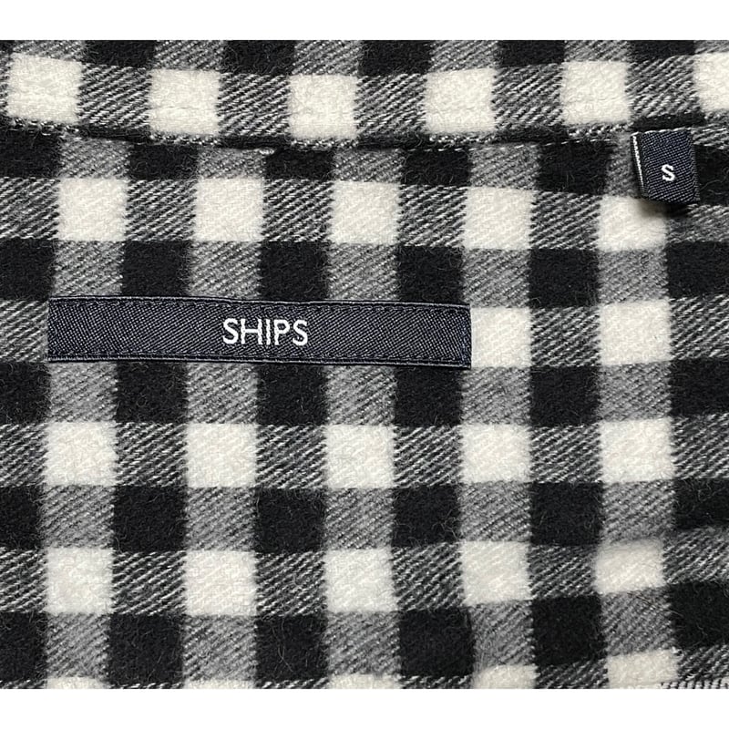 SHIPS 長袖ブロックチェック柄シャツ ブラック×ホワイト Sサイズ 