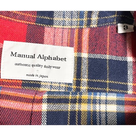 MADE IN JAPAN製 MANUAL ALPHABET 長袖チェック柄ボタンダウンシャツ レッド 3サイズ