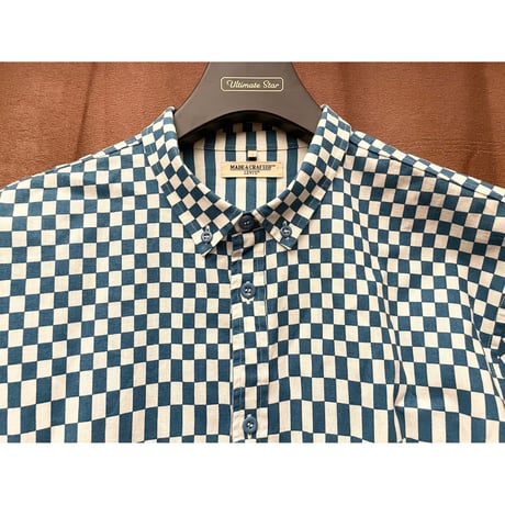 MADE IN PORTUGAL製 LEVI'S MADE & CRAFTED 長袖ブロックチェックストライプ柄シャツ ブルー×ホワイト 1サイズ