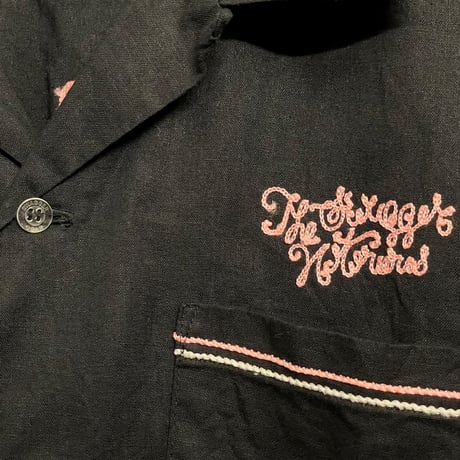 MADE IN JAPAN製 SWAGGER バック刺繡入り 半袖コットンリネン開襟シャツ ブラック Mサイズ