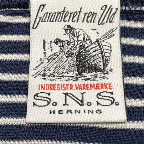 【SHIPS 取り扱い】 S.N.S. HERNING ボーダー柄半袖ニットTシャツ ネイビー Mサイズ