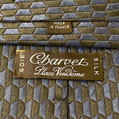 MADE IN FRANCE製 Charvet ジャガード織り総柄シルクネクタイ ブルー×ブラック