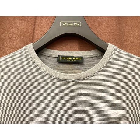 MADE IN ITALY製 HUNTING WORLD ボーダー柄 長袖クルーネックTシャツ グレー 48サイズ