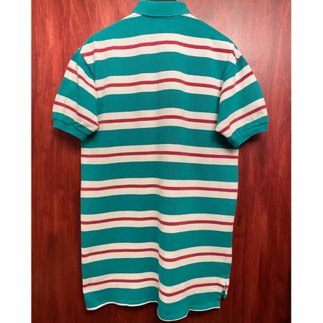 レア MADE IN USA製 Polo by Ralph Lauren ボーダー柄 半袖鹿の子ポロシャツ マルチカラー Mサイズ