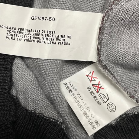 MADE IN ITALY製 ARMANI COLLEZIONI チェック柄クルーネックヴァージンウールセーター グレー 50サイズ