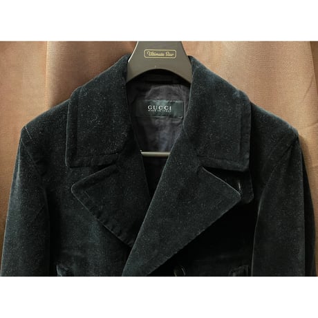 MADE IN ITALY製 GUCCI ベルベットPコート ブラック 48サイズ