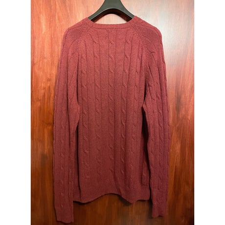 BROOKS BROTHERS ITALIAN YARN メリノウールクルーネックケーブルニットセーター ボルドー XLサイズ