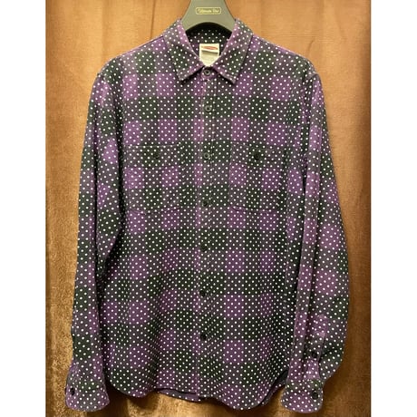 MADE IN JAPAN製 MASTERPIECE BRAND 長袖ブロックチェックドット柄フランネルシャツ パープル Lサイズ
