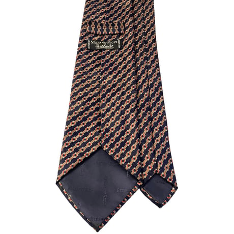 MADE IN ITALY製 STEFANO RICCI FOR Harrods レジメンタルストライプ総柄シルクネクタイ ネイビー