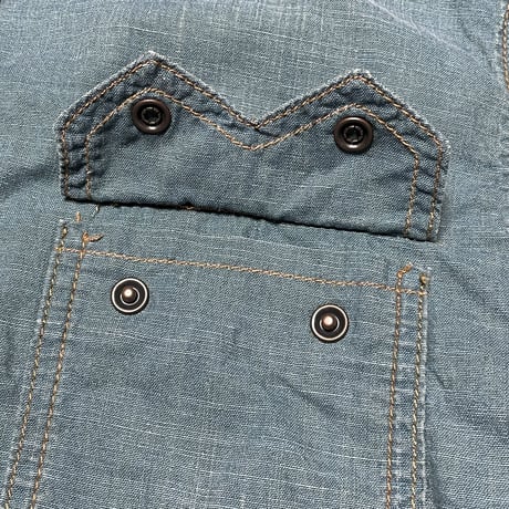 オーガニックコットン使用 nudie Jeans 長袖ダンガリーウエスタンシャツ ライトインディゴ Sサイズ