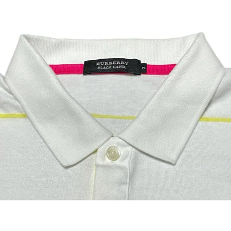 MADE IN JAPAN製 BURBERRY BLACK LABEL ボーダー柄半袖ポロシャツ ホワイト 3/Lサイズ