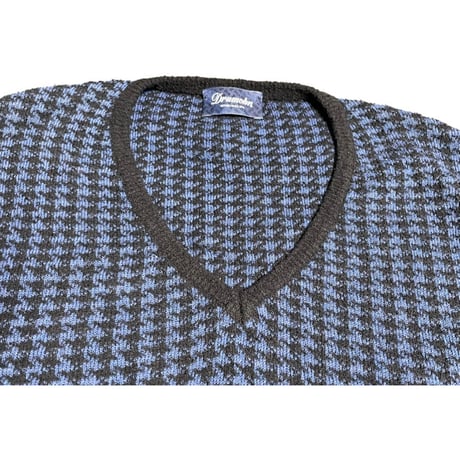 MADE IN ITALY製 Drumohr 千鳥格子柄Vネックニットベスト ネイビー 46サイズ