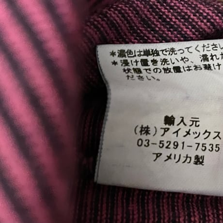 MADE IN USA製 Cal Cru ポケット付きクルーネックボーダーTシャツ ピンク×ネイビー Mサイズ