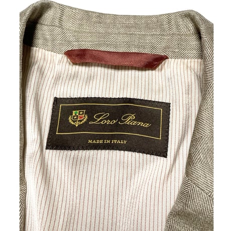 MADE IN ITALY製 Loro Piana ウールシルクリネン混シャドーヘリンボーン柄ジャケット ベージュ 48サイズ