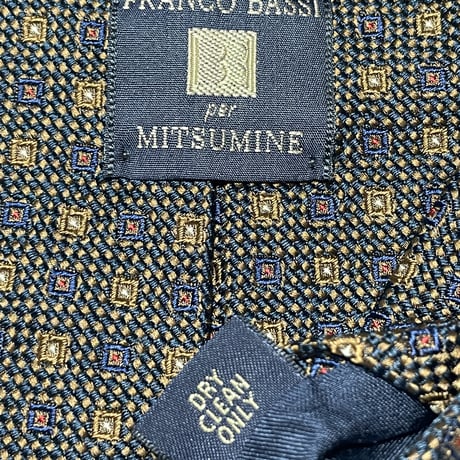 MADE IN ITALY製 FRANCO BASSI per MITSUMINE HANDMADE ジャガード織り小紋柄シルクネクタイ ブラウン