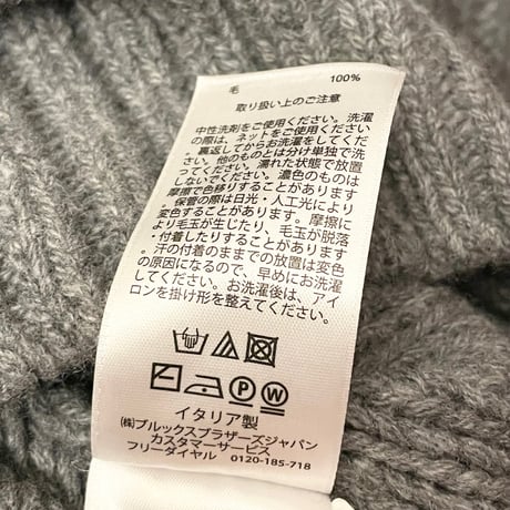 MADE IN ITALY製 BROOKS BROTHERS ITALIAN YARN ヘンリーネックメリノウールケーブルニットセーター グレー Lサイズ