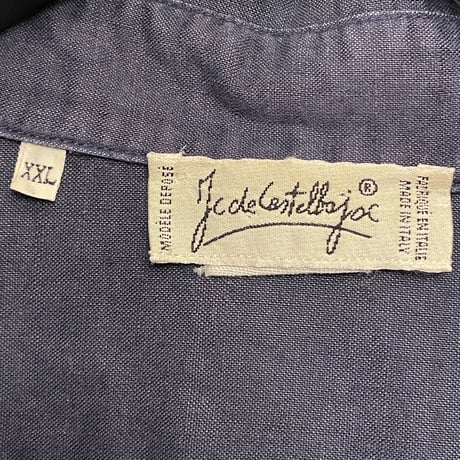 MADE IN ITALY製 Jc de Castelbajac バックプリント長袖ボタンダウンリネンコットンシャツ ネイビー XXLサイズ