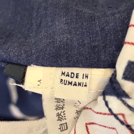 MADE IN ROMANIA製 ARMANI JEANS 長袖アロハシャツ ネイビー Sサイズ
