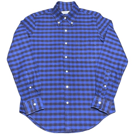 MADE IN JAPAN製 TOMORROWLAND ボタンダウン長袖ブロックチェック柄シャツ ブルー×ネイビー XSサイズ