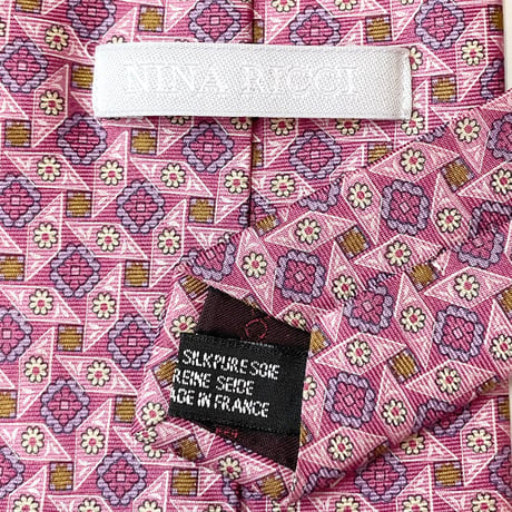 MADE IN FRANCE製 NINA RICCI 総柄シルクネクタイ ピンク