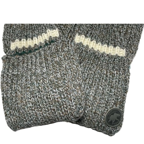▲訳あり商品▲ MADE IN ENGLAND製 HUNTING WORLD ブリティッシュウール帽子マフラー手袋セット グレー×グリーン