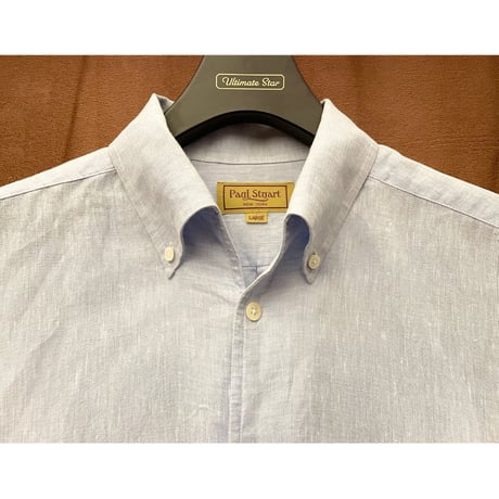 MADE IN JAPAN製 Paul Stuart 半袖リネンスキッパーシャツ サックス Lサイズ