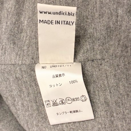 MADE IN ITALY製 UNDICI ITALIA スウェットジャケット チャコールグレー Sサイズ