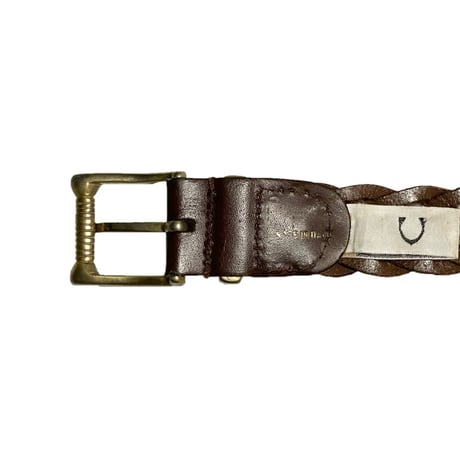 MADE IN ITALY製 Stefano Vernizzi Parma レザー編み込みベルト ブラウン Fサイズ