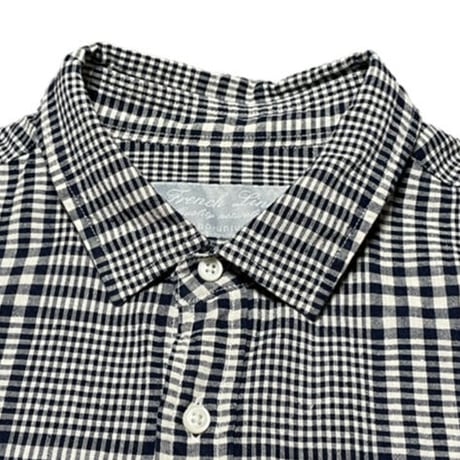 NANO UNIVERSE French Linen 長袖チェック柄リネンコットンシャツ ネイビー Lサイズ