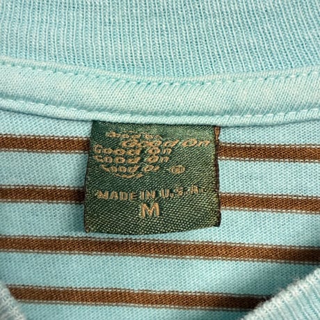 MADE IN USA製 Good On ボーダー柄 半袖Tシャツ ミントグリーン×ブラウン Mサイズ