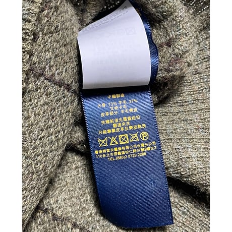 POLO RALPH LAUREN レザーエルボーパッチ付きウールアルパカセーター カーキ Lサイズ