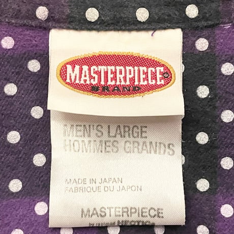 MADE IN JAPAN製 MASTERPIECE BRAND 長袖ブロックチェックドット柄フランネルシャツ パープル Lサイズ