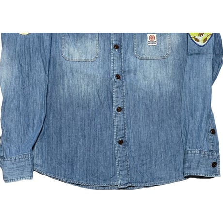 FRANKLIN MARSHALL VARSITY ワッペン付きデニムシャツ ライトインディゴ Lサイズ
