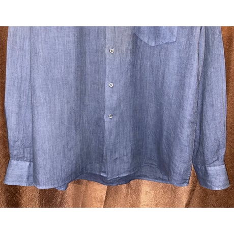 MADE IN ITALY製 BARNEYS NEWYORK 長袖リネンシャツ ブルーグレー Mサイズ