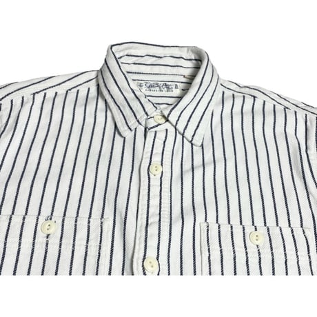 BLUEPORT × HOUSTON UNION MADE CLOTHING 長袖ストライプ柄ネルシャツ ホワイト Lサイズ