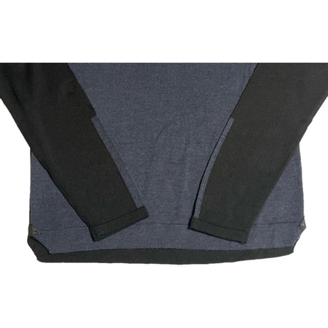 MADE IN ITALY製 VNECK プルオーバーメリノウールパーカー ネイビー×ブラック 50サイズ