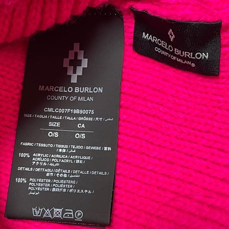MADE IN ITALY製 MARCELO BURLON アクリルニット帽 蛍光ピンク Fサイズ