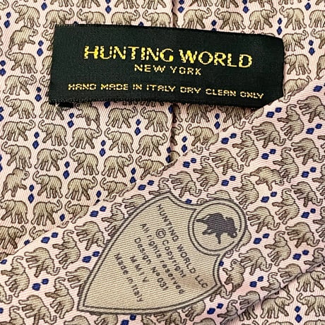 MADE IN ITALY製 HUNTING WORLD 象柄プリントシルクネクタイ ピンク