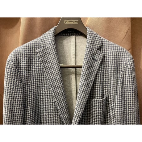 【ESTNATION 取り扱い】 MADE IN ITALY製 BOGLIOLI WIGHT 千鳥格子柄 ニットジャージテーラードジャケット ネイビー×グレー 48サイズ
