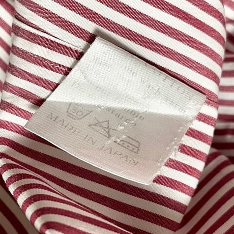 MADE IN JAPAN製 azabu tailor クレリックダブルカフス長袖ストライプシャツ ホワイト×レッド