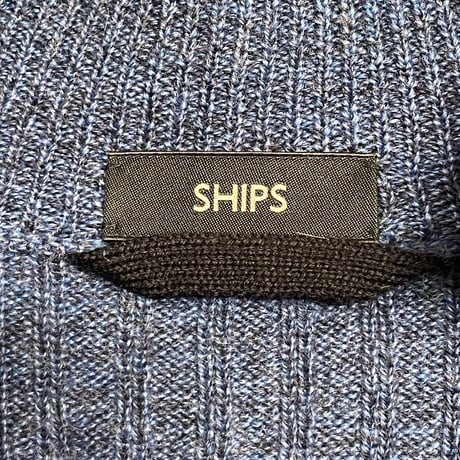 SHIPS レザーコンビウールカーディガン ブルー Mサイズ