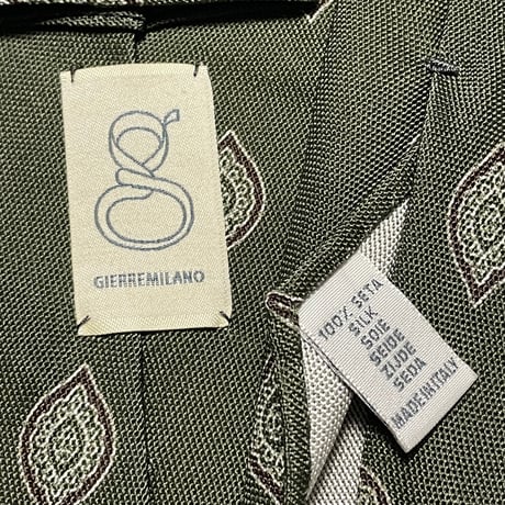 MADE IN ITALY製 GIERRE MILANO ペイズリー柄シルクネクタイ グリーン
