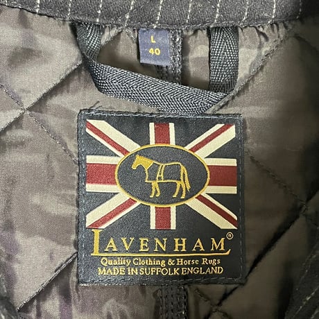 MADE IN ENGLAND製 LAVENHAM ウール混ストライプ柄キルティングジャケット ネイビー 40/Lサイズ