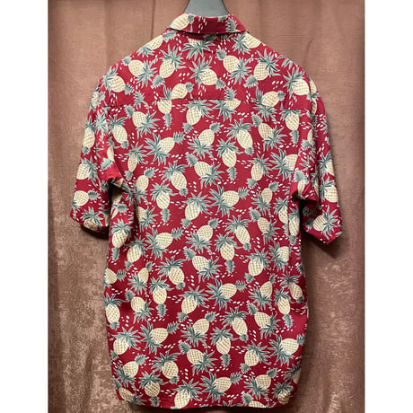 MADE IN HAWAII製 TORI RICHARD 半袖パイナップル柄アロハシャツ エンジ Sサイズ