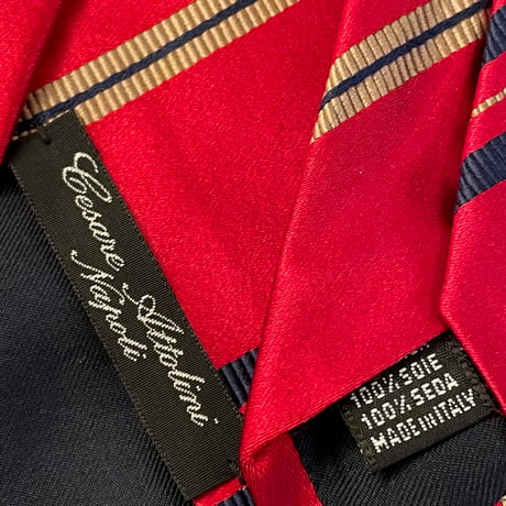 MADE IN ITALY製 Cesare Attolini レジメンタルストライプ柄シルクネクタイ レッド